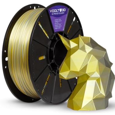 Imagem de Filamento PLA Duo Color High Speed 1Kg 1,75mm Duas Cores Efeito Bicolor Impressora 3D FDM Voolt3D (Alumínio e Dourado V-Silk)