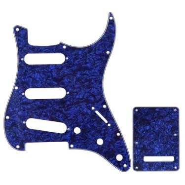 Imagem de Musiclily Kit Escudo SSS Pickguard Com Tampa Traseira para Guitarra Fender EUA/Mexicana Made Stratocaster Standard Estilo Moderno, 4 Camadas Azul Perolado