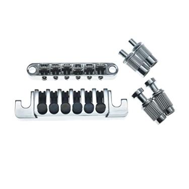 Imagem de KAISH Kaish Chrome Guitar Roller Saddle Bridge Tune-O-Matic Bridge com Tp-6 Style Lp Stopbar/Bridge Tailpiece para guitarras Epiphone Les Paul Lp/Sg/Dot/Es com postes roscados M8 conjunto completo