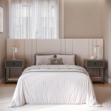 Imagem de Mesa de Cabeceira Estilo Industrial com 2 Peças Mel/Grafite