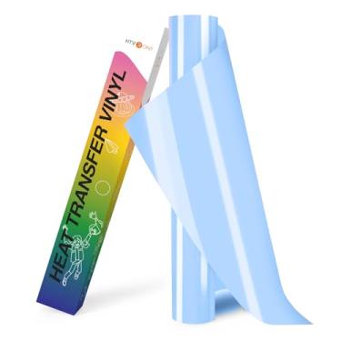 Imagem de HTVRONT Rolos de vinil HTV Vinil de transferência de calor - 30,5 cm x 2,4 m Vinil HTV azul para camisas, ferro azul em vinil para Cricut & Cameo - Fácil de cortar e remover ervas daninhas para design