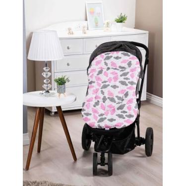 Imagem de Colchonete Capa Forro Dupla Face Super Macio para Carrinho Bebê 100% Algodão Várias Estampas (NUVENS ROSA)