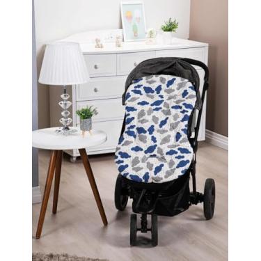 Imagem de Colchonete Capa Forro Dupla Face Super Macio para Carrinho Bebê 100% Algodão Várias Estampas (NUVENS MARINHO)