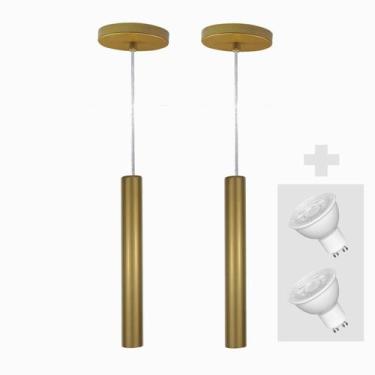 Imagem de Kit 2 Pendente Tubo Palito 30cm - Ouro + Lampada LED 4W - Trybo 