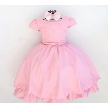Imagem de Vestido Infantil Princesa Rosa Formatura Festa Luxo E Tiara - Pingo de