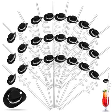 Imagem de FillTouch Conjunto de 24 canudos de chapéu de cowboy de despedida de solteira, mini discoteca de strass anos 70, canudos de chapéu de vaqueira, canudos brilhantes e brilhantes para coquetéis para