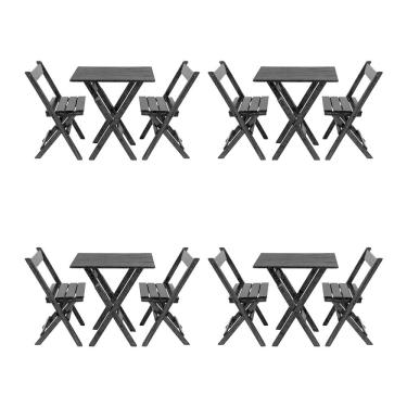 Imagem de Kit 4 Jogos De Mesa Aparador Bar Dobrável Com 2 Cadeiras Em Madeira Maciça - Preto - Preto