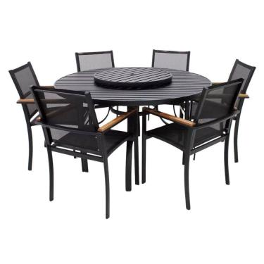Imagem de Jogo De Mesa 1,40m 6 Cadeiras Alumínio Área Externa Interna Preto