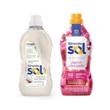 Imagem de Kit Lava Roupas Sabão Líquido 1 Litro Coco & Baunilha + Amaciante Concentrado 1 Litro Puro Carinho - Girando Sol