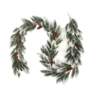 Imagem de WeiLaiKeQi Guirlanda de Natal realista, verde, ornamento pendurado, guirlandas de Natal rústicas para centros de mesa, lareira, Flocked Green W Cone