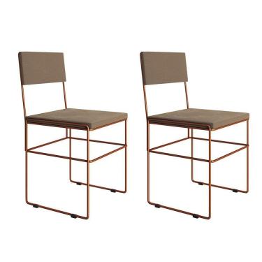 Imagem de Kit 2 Cadeiras De Jantar Industrial Estofadas Veludo Bege Base Cobre Vitoria Bege