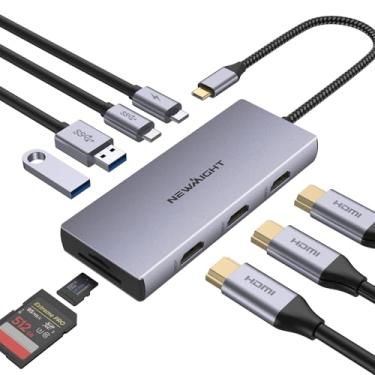 Imagem de Estação de ancoragem USB C 9 em 1, adaptador HDMI Newmight 3 com PD de 100 W, 2 USB-A 3.0, USB-C 3.0, leitor de cartão SD/TF, adaptador multiportas HDMI para MacBook Pro, iPhone 15/15 Pro, HP, Dell