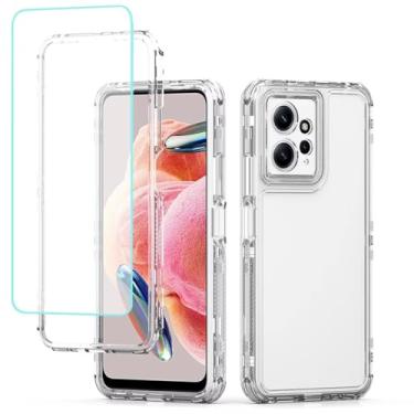 Imagem de Yodueiv Capa para Xiaomi Redmi Note 12 4G, capa 23021RAAEG com protetor de tela de vidro temperado, capa protetora para celular com 3 camadas de corpo inteiro transparente para Xiaomi Redmi Note 12 4G
