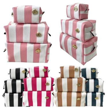 Imagem de Necessaire Organizador Kit 3 Bolsas Portátil Viagem Maquiagem Cosmétic