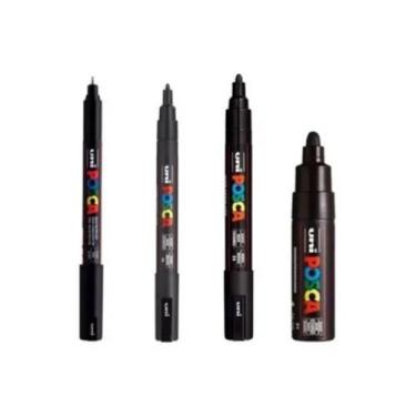 Imagem de KIT 4 Canetas Posca Preta PC-1MR.3M.5M.7M - UNI