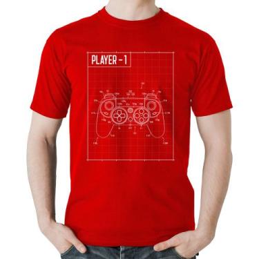 Imagem de Camiseta Algodão Player 1 Controle Joystick - Foca na Moda, Vermelho, 