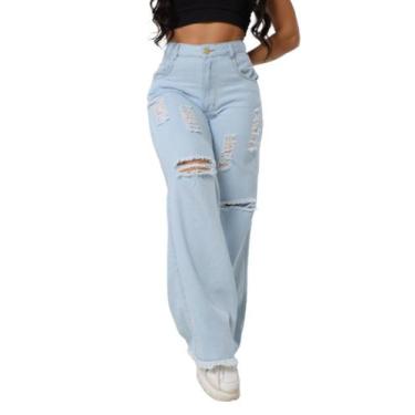 Imagem de Calça wide leg jeans rasgada cintura alta - donna de paula, 40