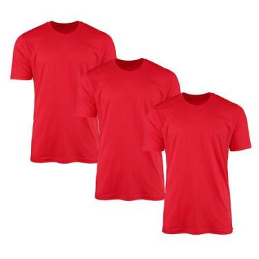 Imagem de Kit 3 Camisetas AMGK Masculina Lisa Básica 100% Algodão, Vermelho, G, 