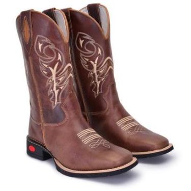 Imagem de Bota Texana Masculina Couro Country Bordada Bico Quadrado-Masculino