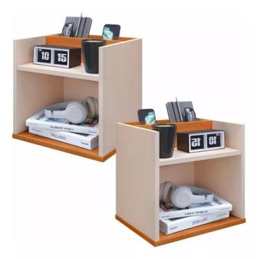 Imagem de Kit 2 Criado Mesa De Cabeceira Suspensa Retro Com Prateleira - Stillus