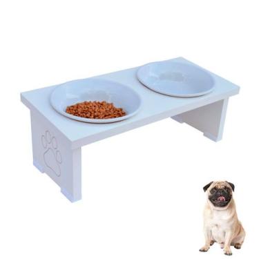 Imagem de Comedouro Pet Cachorro Elevado MDF Duo - Porcelana - Maderacco