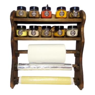 Imagem de Porta temperos com suporte de rolos - Boss Arte em Madeira
