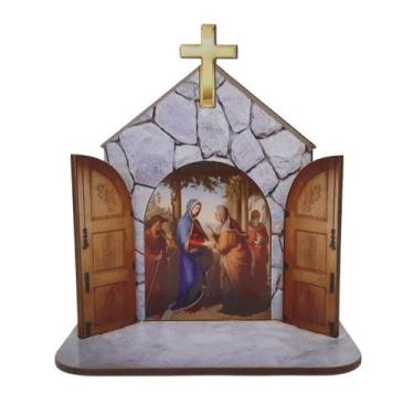 Imagem de Mini Capela Oratório Display Enfeite de Mesa Nossa Senhora da Visitaçã