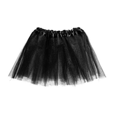 Imagem de Saia de Tule Preta com Glitter Infantil para Fantasia Bailarina Festa 