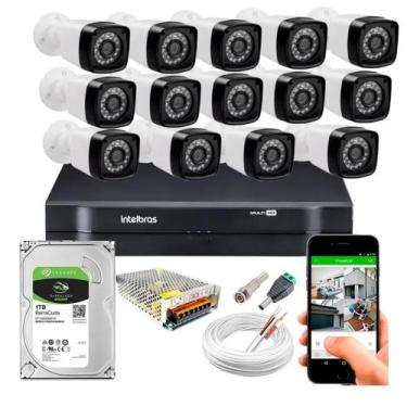 Imagem de Kit CFTV 14 Câmeras HD 720P 1MP DVR Intelbras MHDX 1116 HD 1TB de Arma