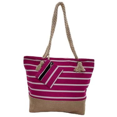Imagem de Bolsa Feminina Rosa com Necessaire Resistente Excelente Grande Praia P