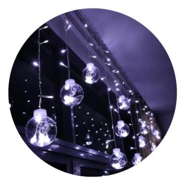 Imagem de Pisca Pisca Cortina Bola de Natal 108 Led Branco Frio 3 Metros 8 Funçõ