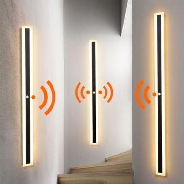 Imagem de Luminária de parede LED interna com sensor de movimento, arandela moderna e minimalista, luminária de parede longa, interior, acrílica, preta, iluminação de parede, varanda, sala de estar, b