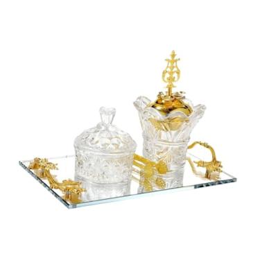 Imagem de WeiLaiKeQi Queimador de incenso árabe, oriente médio, decoração de casa, acabamento fino, ornamento de mesa, conjunto de suporte de incenso para quarto, festival