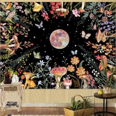 Imagem de Kanuyee Tapeçaria Boho Lua Colorida Floral Tapeçaria de Parede, Tapeçaria Fofa para Quarto Tapeçaria de Teto Tapeçaria de Parede para Quarto Sala de Estar Decoração de Parede Lua-2 177.8 cm x 228.6 cm