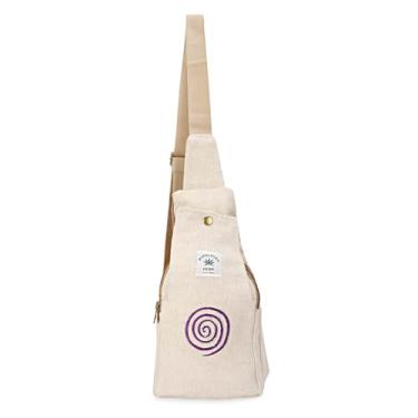 Imagem de Mochila tiracolo de cânhamo - Bolsa transversal de cânhamo - Mochila de ombro de cânhamo com alça ajustável para homens e mulheres, Creme, Design-10