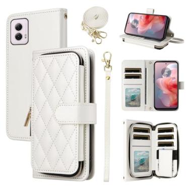 Imagem de Furiet Argyle Capa carteira para Motorola Moto G Power 5G 2024 com alça de pulso, alça de ombro, 9+ compartimento para cartão, bolsa com zíper, luxuosa, couro PU, capa de celular quadriculada para G5