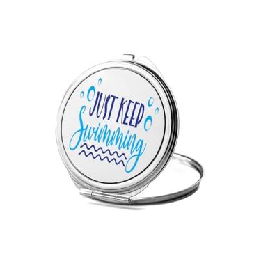 Imagem de SpreadPassion Espelho compacto Just Keep Swiming, presente de natação, apenas espelho fotográfico de natação, espelho de maquiagem de viagem pequeno espelho portátil, espelho de bolso portátil, ideia