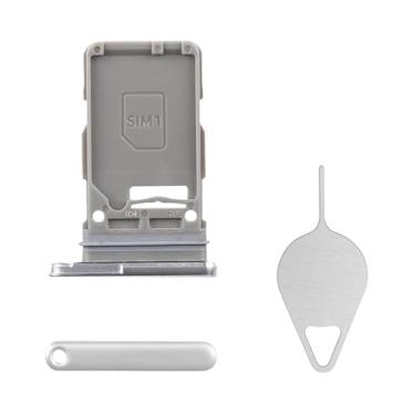 Imagem de BESJMYT Substituição para bandeja de cartão SIM Samsung Galaxy S21 5G (versão SIM único) Adaptador de suporte de slot de bandeja de cartão branco fantasma com ejetor de agulha para S21 5G SM-G991U
