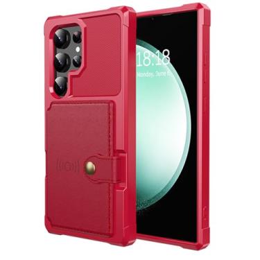 Imagem de LTLMYDAM Capa militar para Samsung Galaxy S25 Ultra/S25 Plus/S25, compartimento traseiro para cartão, capa de proteção antiqueda, suporta sucção magnética de veículos, vermelha, S25