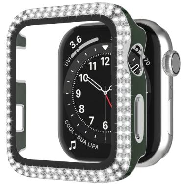 Imagem de D & K Exclusives Capas Crystal Bling compatíveis com Apple Watch 38 mm, 40 mm, 42 mm, 44 mm, capa protetora de tela de vidro temperado de policarbonato rígido para iWatch SE séries 6 5 4 3 2 1 (verde)