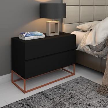 Imagem de Mesa De Cabeceira Eros 60Cm Preto/Cobre Estilo Industrial Para Quarto Pés Em Metalon - Monumental Móveis