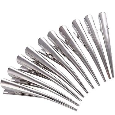 Imagem de LONEEDY Pacote com 10 grampos de cabelo de duckbill com dentes, clipes de cachos de jacaré de metal com orifícios para modelagem de cabelo, presilhas de cabelo antiderrapantes para aderência de cabelo DIY, Prata, Large