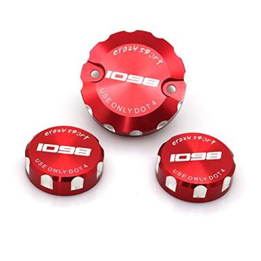 Imagem de crazy sport Tampa do reservatório de embreagem de freio dianteiro traseiro e serve para 1098/R/S 1098R 1098S 2007-2009 tampa copo tanque de óleo acessórios de motocicleta com logotipo (vermelho)