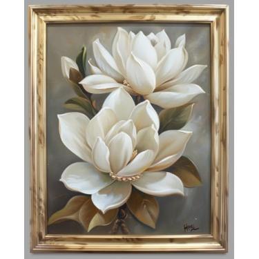 Imagem de Pintura artística de diamante 5D com flores de magnólia branca para adultos, kit de pintura de diamante redondo por números para iniciantes pedras de ponto cruz para decoração de parede 30 x 40 cm (4)