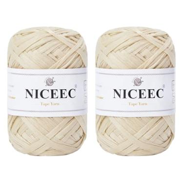 Imagem de NICEEC 2 novelos de fio de fita macia, ráfia fácil de crohcet, crochê e tricô, fio de fita de papel para embrulho de presente de artesanato faça você mesmo, comprimento total 1,76 oz×2/109yds×2