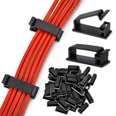 Imagem de 5 clipes autoadesivos para gerenciamento de cabos, organizadores de cabos, clipes de fio para PC, laptop, cabo ethernet, desktop home office (5 cm x 2 cm x 0,75 cm, preto)