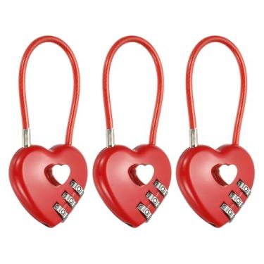 Imagem de PATIKIL Trava de combinação de cabo de 3 dígitos, 3 peças de cadeado de cabo em forma de coração com combinação de corda de aço de 11 cm para academia, bicicletas, armários, guarda-roupas, pequenas