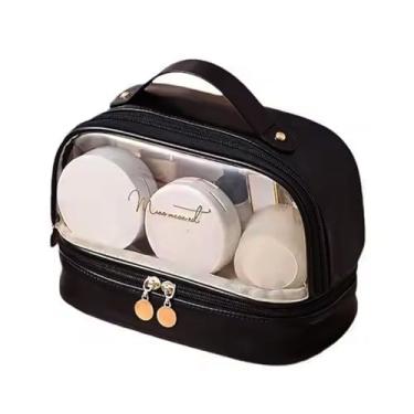Imagem de Necessaire Bolsa Porta Maquiagem Transparente Make Organizador Dobrável Divisória Cosméticos Feminina Organizadora Repartições Portátil (Preto)