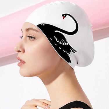 Imagem de Touca de natação feminina branca de silicone para mulheres adultas para cabelos longos e curtos
