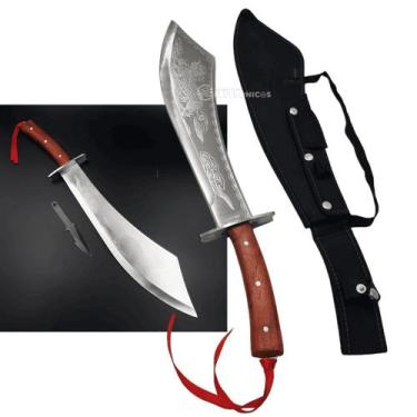 Imagem de Conjunto de Facão com Cabo de Madeira e Faca de Arremesso Estilo Dragã